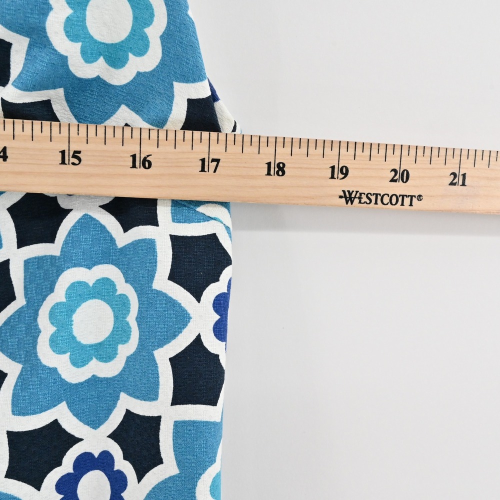 Trina Turk Moroccan Print Shift Dress Size 2 Blue Floral Sleeveless Pom Pom Trim - Picture 4 of 13
